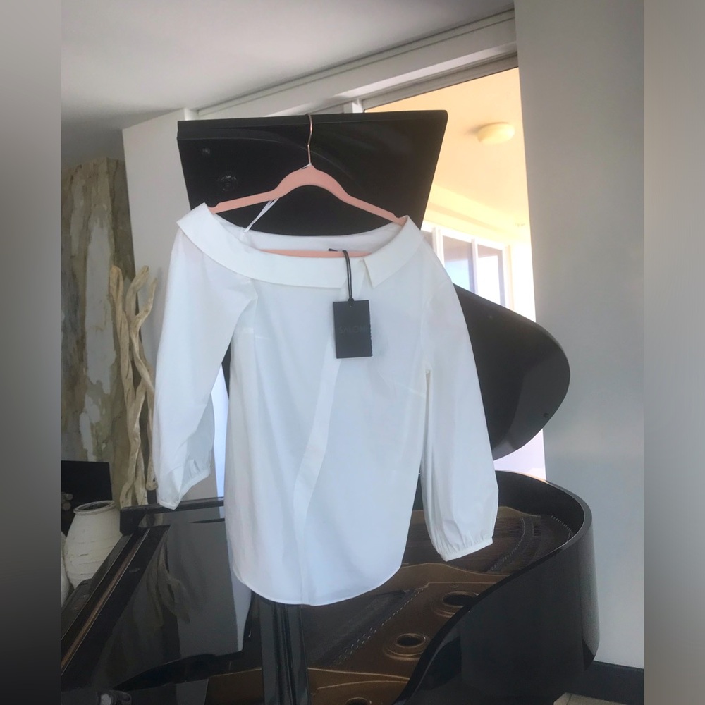 SALONI White Off-Shoulder Button Down Blouse